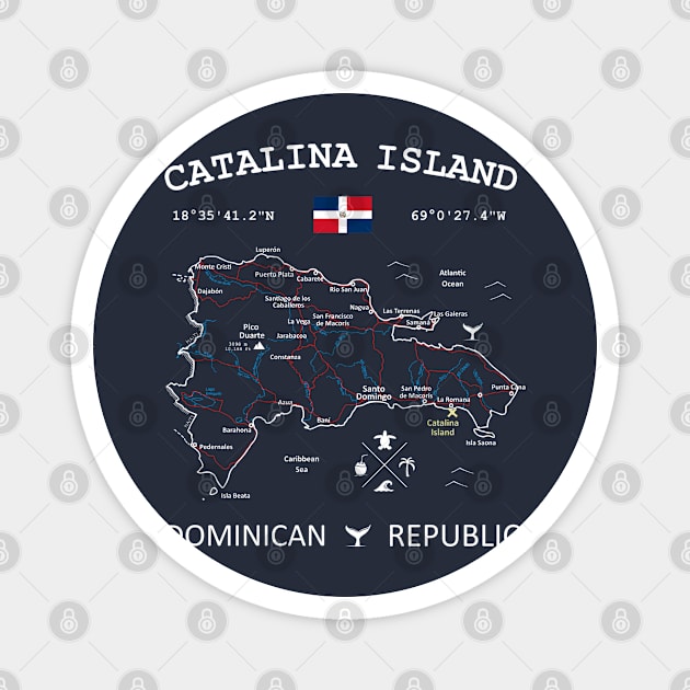 Catalina Island Dominican Republic Flag Travel Map Coordinates GPS Magnet by French Salsa